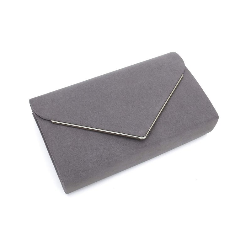CHARMING TAILOR Faux Suede Clutch Bag Elegant Metal Binding Evening Purse for Wedding/Prom/Black-Tie Events (Grey) - Image 3